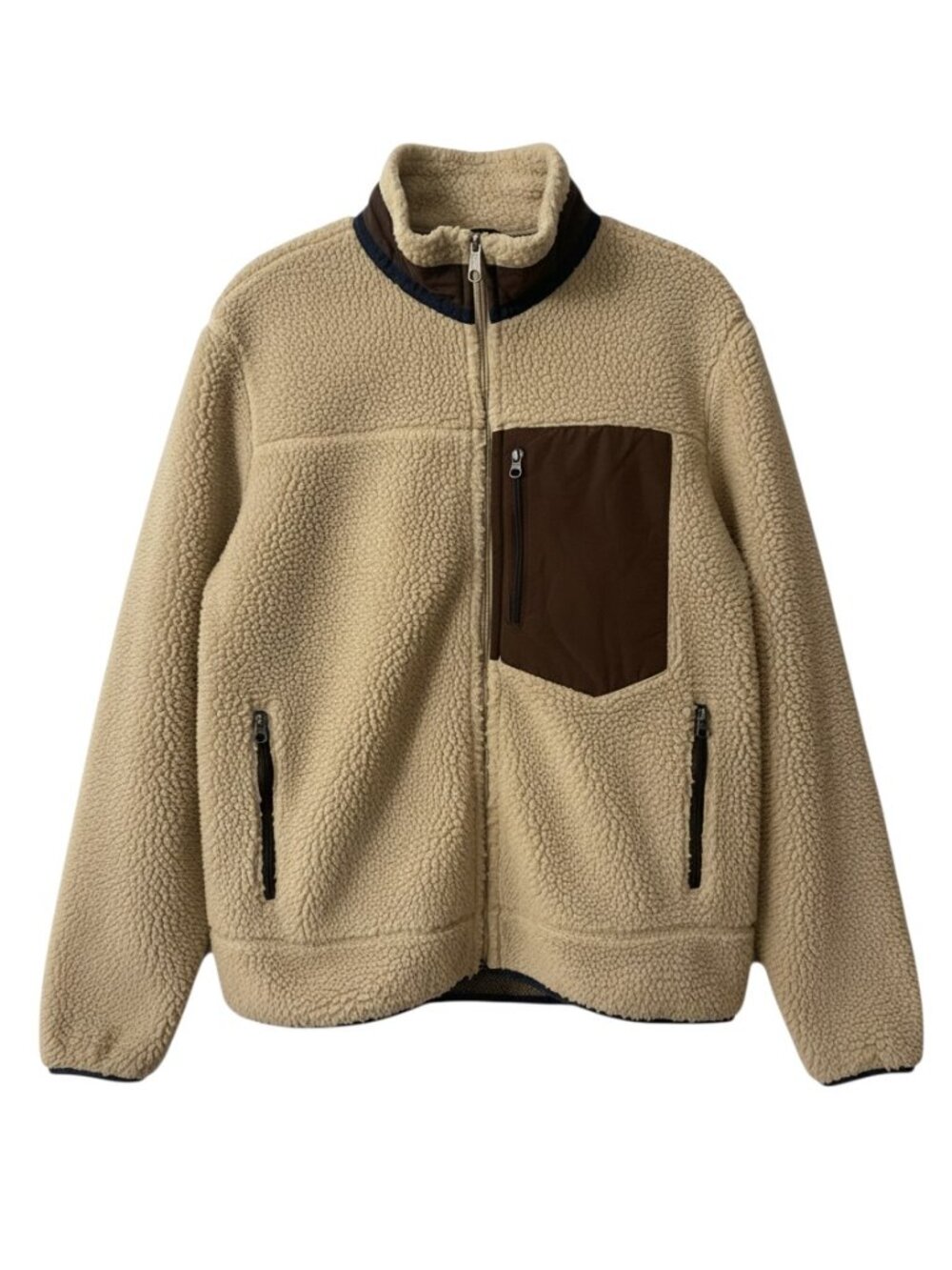 Merona Full Zip Sherpa Bomber Jacket with Zip Pockets Adult Large Brown/Beige